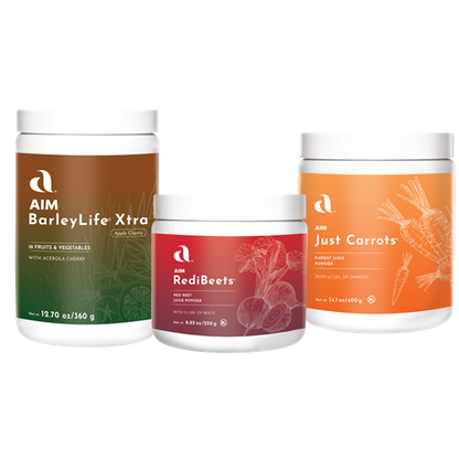 Garden Trio Xtra — BarleyLife Xtra, Just Carrots, RediBeets powders