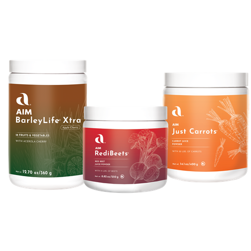 Garden Trio Xtra — BarleyLife Xtra, Just Carrots, RediBeets powders