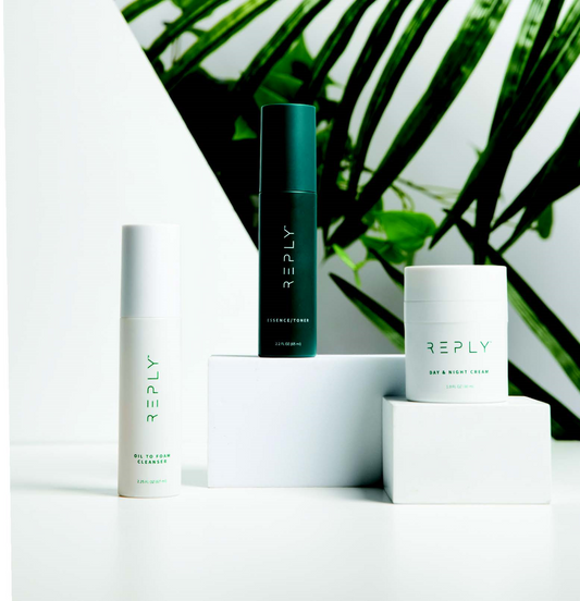 REPLY ™ Skincare Trio - Oil to Foam Cleanser, Essence/Toner, Day and Night Cream