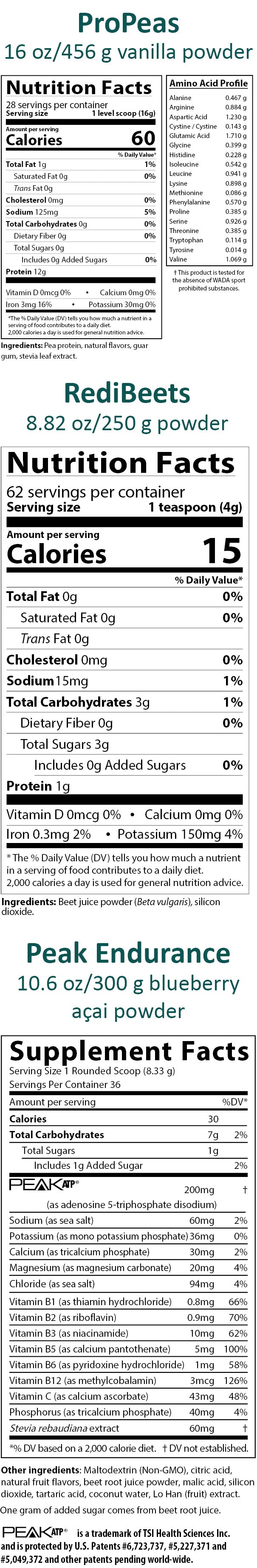 Sports Pack – 1 RediBeets, 1 ProPeas, 1 Peak Endurance